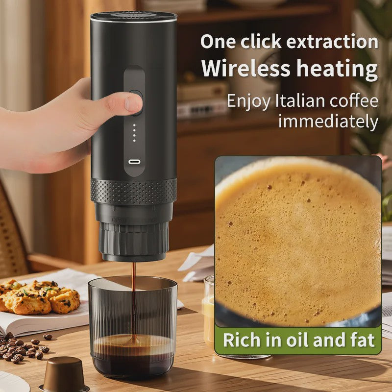 Draagbare 2-in-1 Koffiemachine: Draadloos, Elektrisch, voor Auto, Thuis & Camping - Capsules & Gemalen Koffie