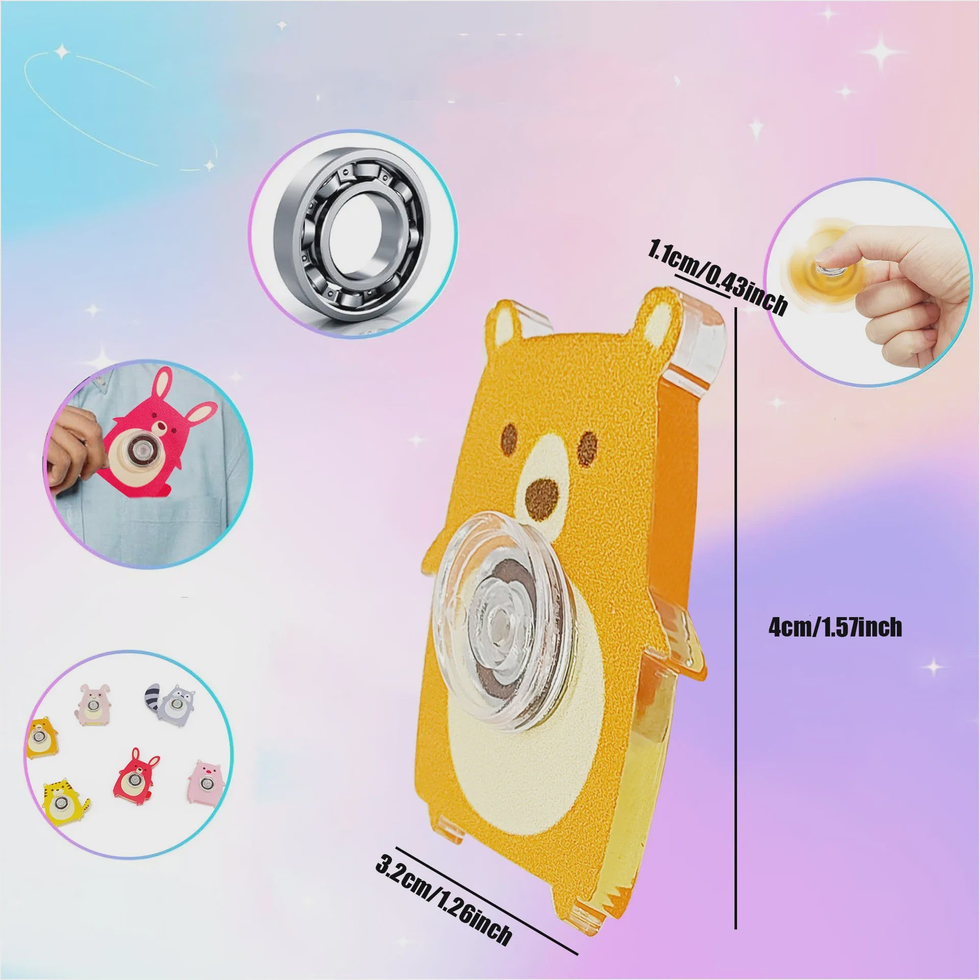 Set van 6 Leuke Dieren Fidget Spinners - Vingertop Gyro Speelgoed voor Stressverlichting & Feestjes