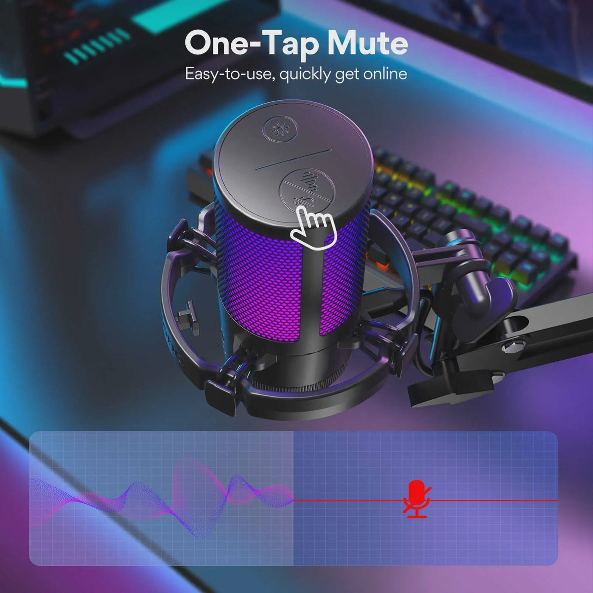 MAONO DGM20S USB Microfoon met RGB Verlichting en Ruisonderdrukking - Ideaal voor Streaming & Podcasts