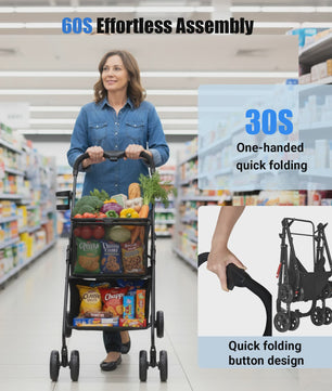 Dubbele Boodschappentrolley met 360° Wielen en Afneembare Tas