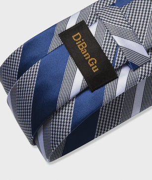 Luxe Blauwe Gestreepte Heren Das Set met Pochet & Manchetknopen - 8cm Breed