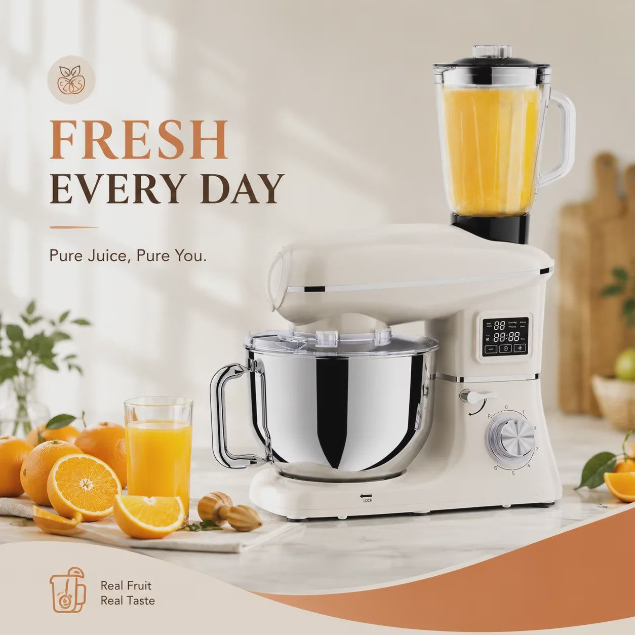 1900W Multifunctionele Planeetmixer met Vleesmolen & Blender - 6 Snelheden & LED Display