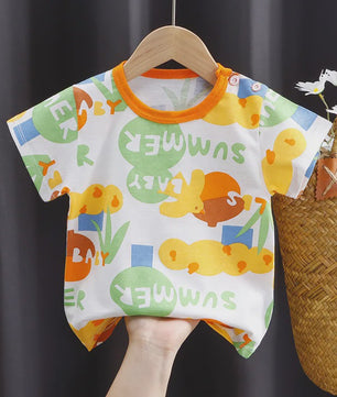 Zomer T-shirt Kinderen Katoen met Vrolijke Cartoon Print - 0-4 Jaar