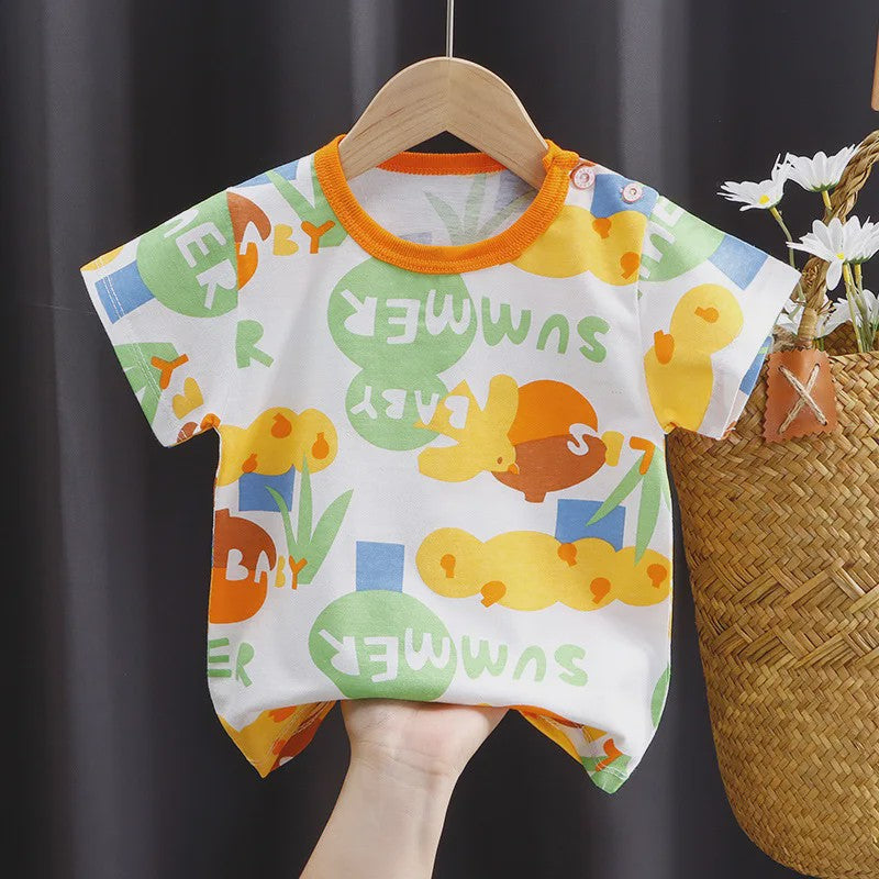 Zomer T-shirt Kinderen Katoen met Vrolijke Cartoon Print - 0-4 Jaar