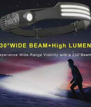 Oplaadbare LED Hoofdlamp met COB Sensor en 6 Modi - Ideaal voor Buiten en Werk