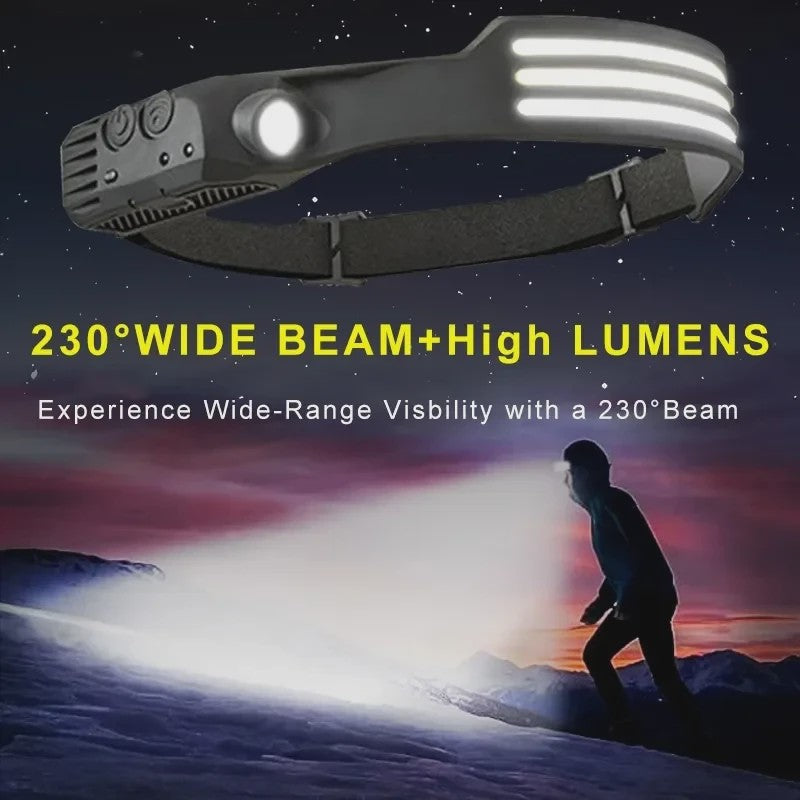 Oplaadbare LED Hoofdlamp met COB Sensor en 6 Modi - Ideaal voor Buiten en Werk