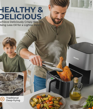 ROUNY Airfryer 5L met Touch Control, Zichtvenster en Vaatwasmachinebestendige Mand - Gezond Frituren