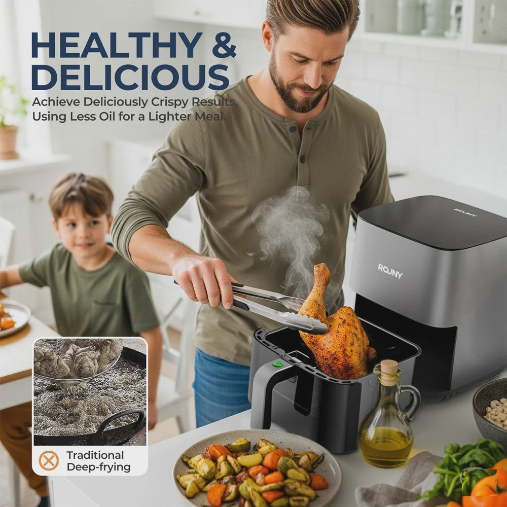 ROUNY Airfryer 5L met Touch Control, Zichtvenster en Vaatwasmachinebestendige Mand - Gezond Frituren