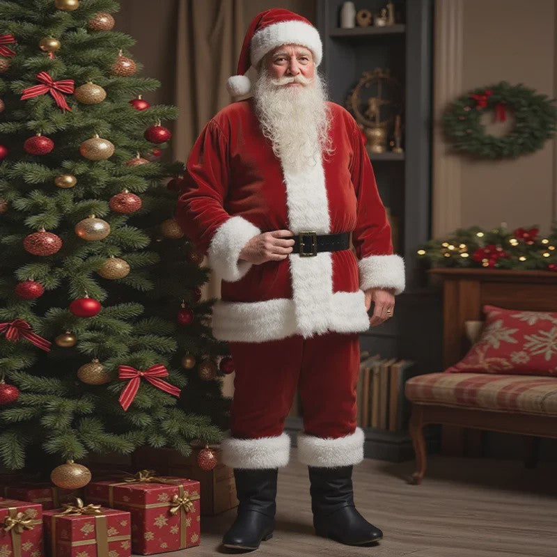 Luxe Gouden Fluweel Santa Claus Kostuum voor Heren - Perfect voor Kerst, Halloween & Feesten