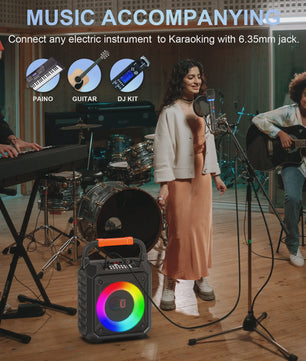 Karaoke Machine met Bluetooth, 2 Microfoons en LED Verlichting - Draagbaar Home Karaoke Systeem