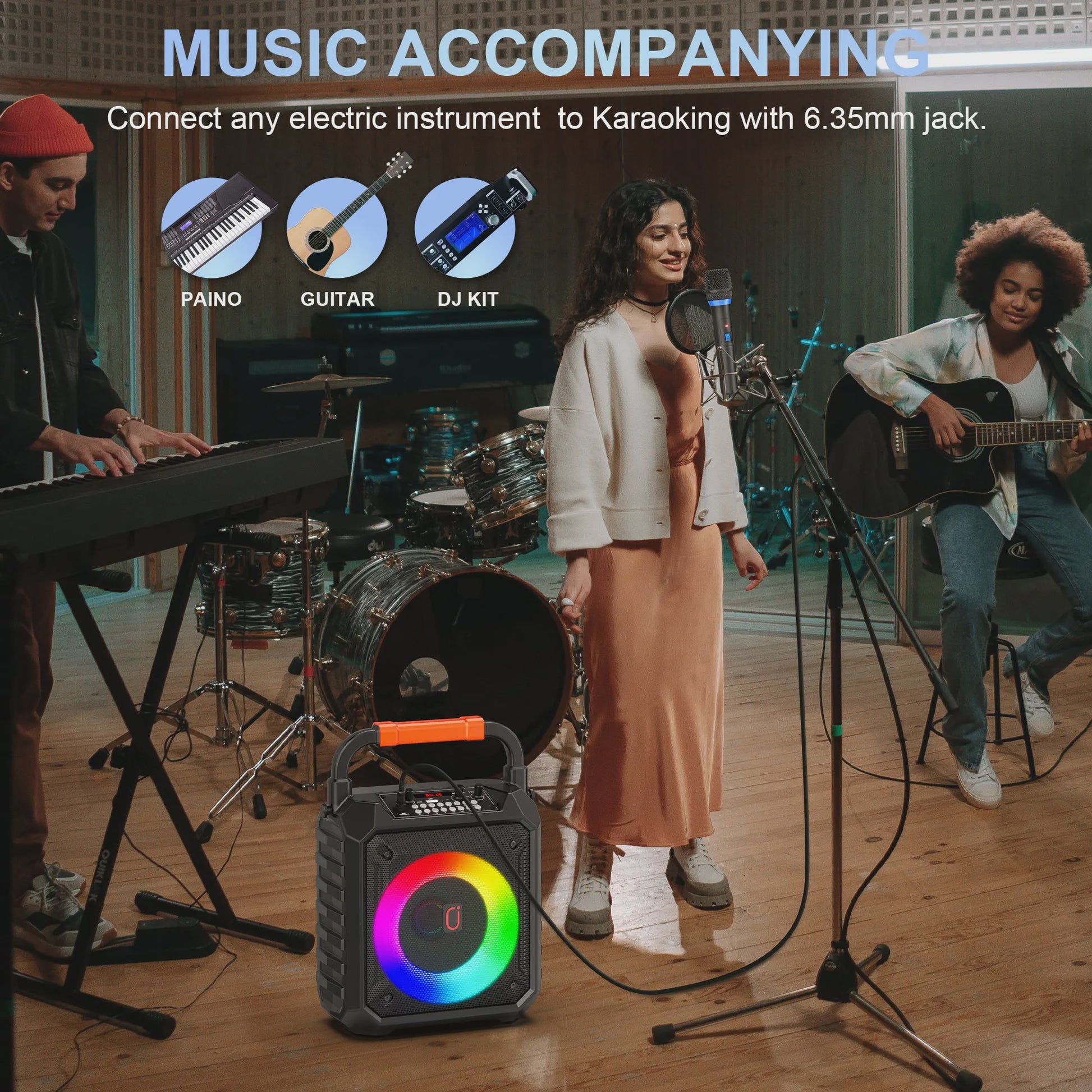 Karaoke Machine met Bluetooth, 2 Microfoons en LED Verlichting - Draagbaar Home Karaoke Systeem