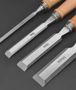 Professionele Houtsnijbeitel Set (4 stuks) - 6/12/18/24mm, Chroom-Vanadium Staal met Beukenhouten Handvatten