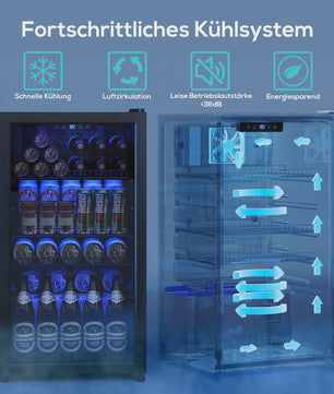 90L Drankenkoelkast met Dubbel Glas, LED Verlichting en 128 Blikjes Capaciteit - Energieklasse C