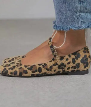 Dames Platte Schoenen met Luipaardprint, Drie Gespen en Ponyhaar Textuur