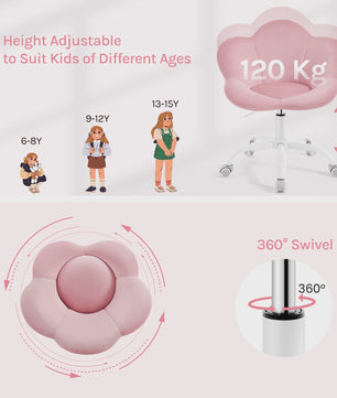 WOLTU Kinderbureau Stoel Velvet, Ergonomisch Draaibaar en In Hoogte Verstelbaar, Bloemen Design
