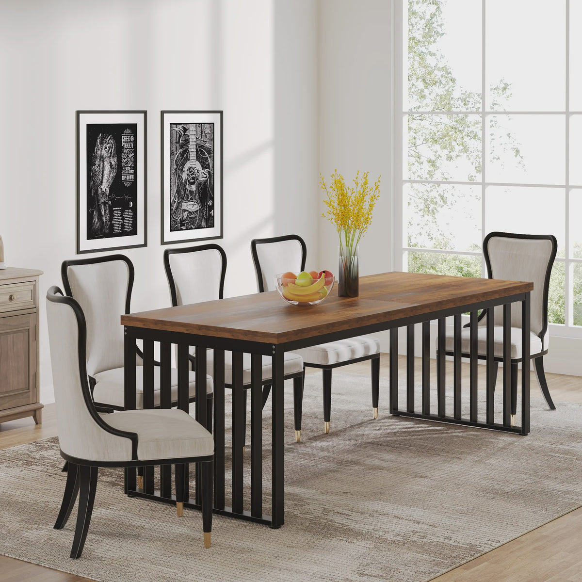 Industriële Eettafel 180 cm - Houten Tafel met Zwart Metalen Frame voor 4-6 Personen