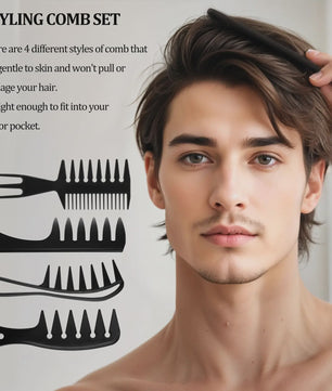4-delige Heren Styling Kam Set - Brede Tanden, Anti-statisch voor Perfect Haar