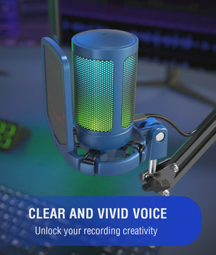 FIFINE A6V RGB USB Gaming Microfoon voor PC & Streaming - Plug & Play Condenser Mic met Pop Filter en Gain Control
