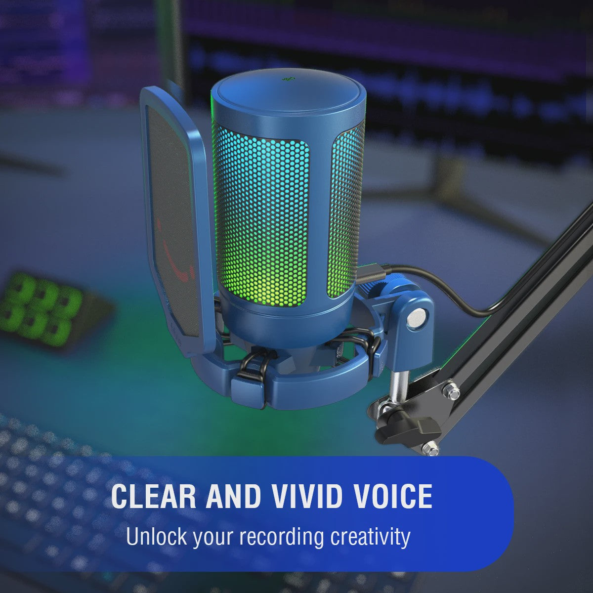 FIFINE A6V RGB USB Gaming Microfoon voor PC & Streaming - Plug & Play Condenser Mic met Pop Filter en Gain Control