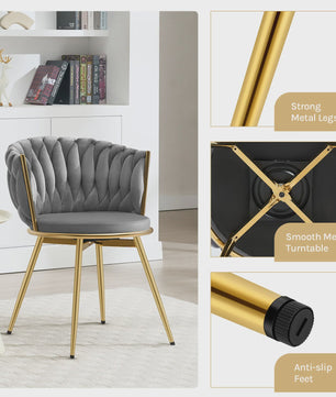 Set van 2 Fluwelen Draaibare Eetkamerstoelen met Gouden Metalen Poten - Ergonomisch & Comfortabel