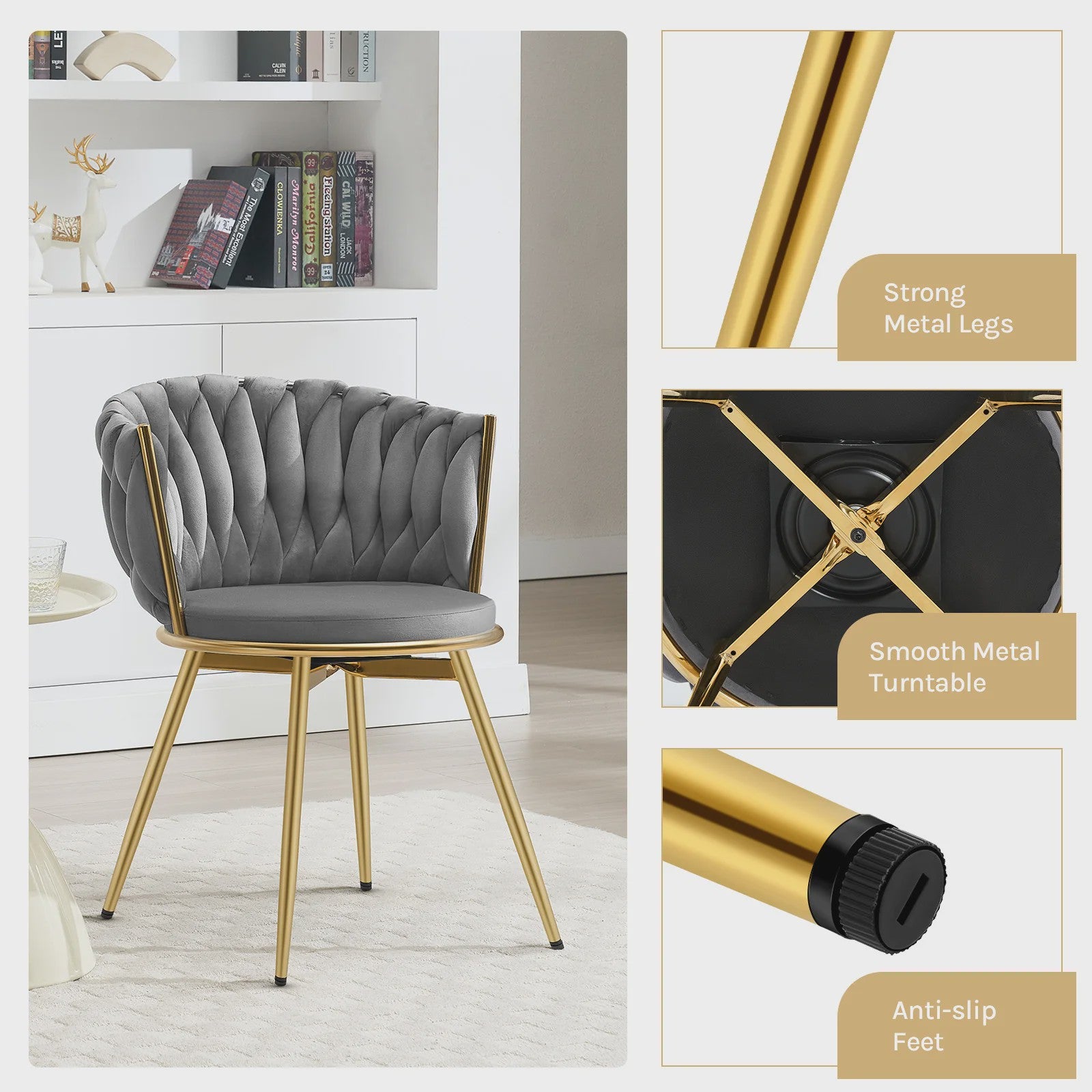 Set van 2 Fluwelen Draaibare Eetkamerstoelen met Gouden Metalen Poten - Ergonomisch & Comfortabel