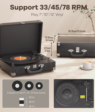 Maio S100 Vintage Platenspeler - Belt-Driven, 3 Snelheden, Ingebouwde Stereo Speakers