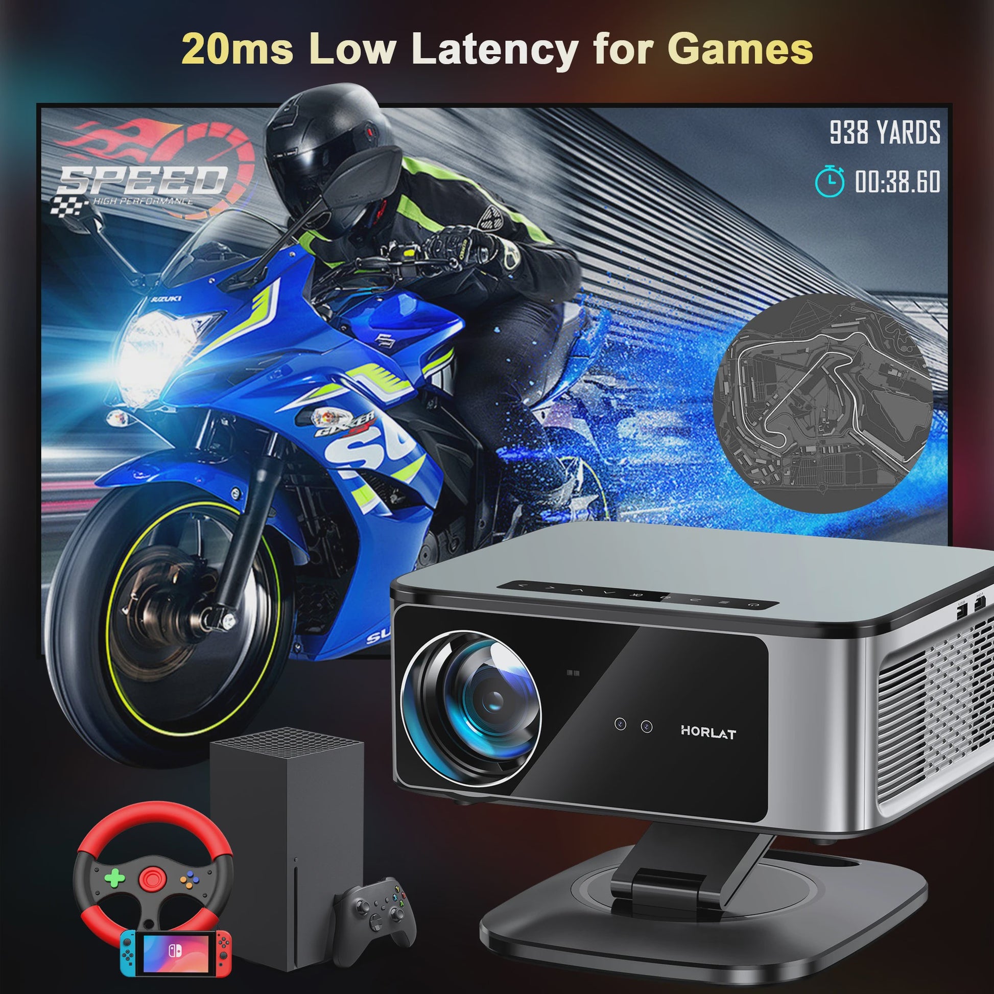 HORLAT 4K UHD Laser Projector: 45000 Lumens, WiFi 6, Android 11, TOF Focus voor Home Theater