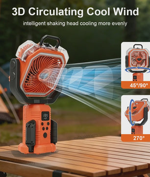 Draagbare Camping Ventilator met Vernevelaar, 20000mAh, Afstandsbediening & LED Licht