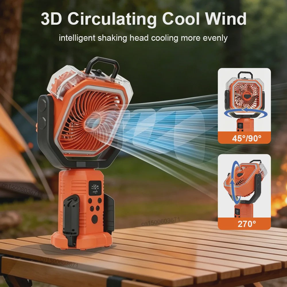 Draagbare Camping Ventilator met Vernevelaar, 20000mAh, Afstandsbediening & LED Licht