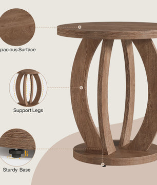Ronde Bijzettafel met Opbergruimte - Farmhouse Stijl Nachtkastje