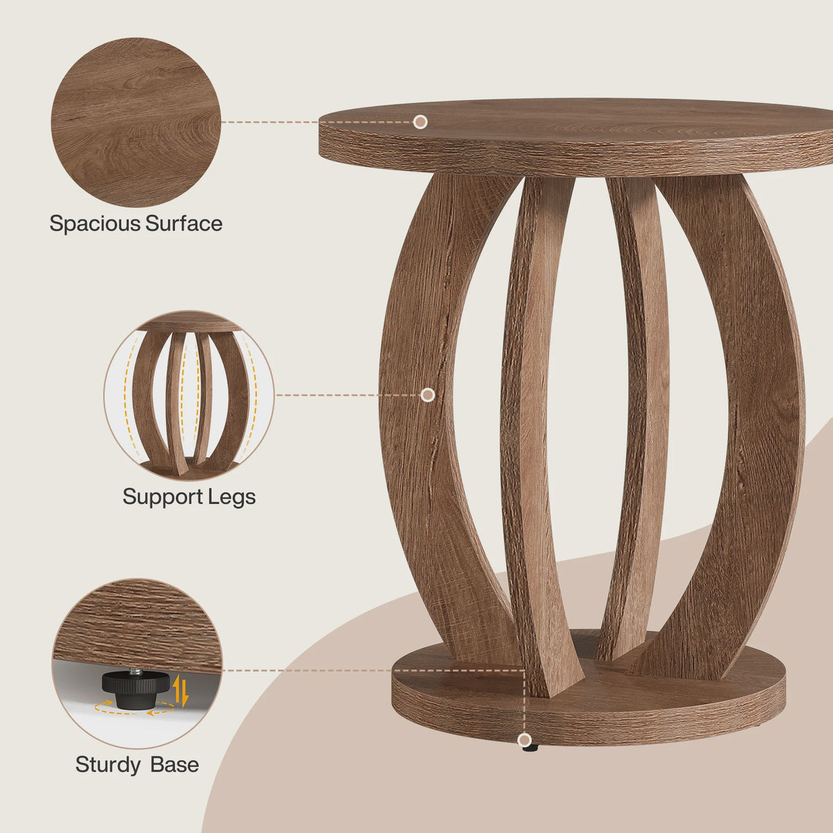 Ronde Bijzettafel met Opbergruimte - Farmhouse Stijl Nachtkastje