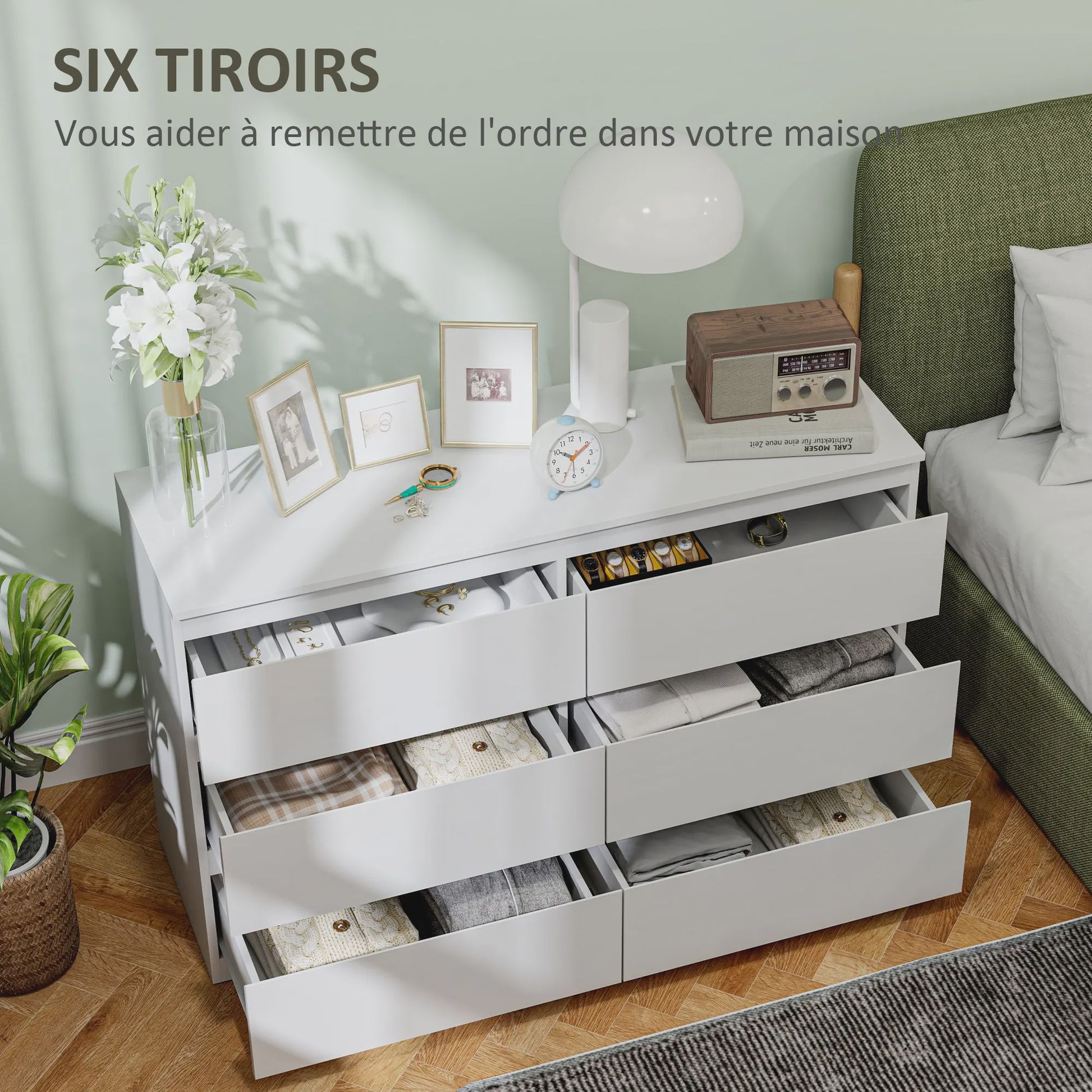 Moderne Commode met 6 Lades - Stijlvolle Slaapkamer Opbergkast (120x39x75 cm)