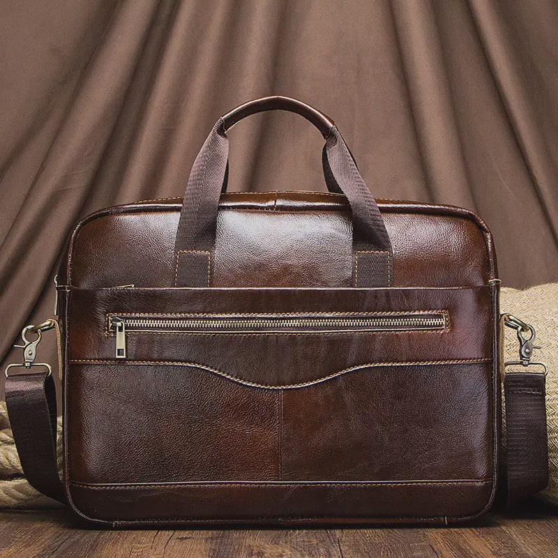 Luxe Leren Aktetas Heren - Draagbare Laptoptas & Schoudertas voor Kantoor en Reizen