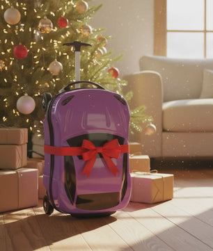 Vrolijke Kinder Koffer op Wielen - Cartoon Auto Design - Lichtgewicht Trolley voor Kinderen (2-10 jaar)