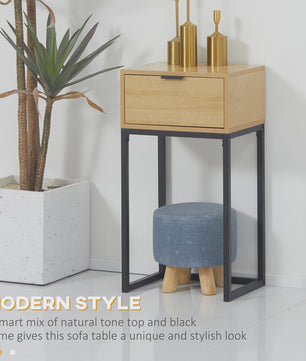 Stijlvolle Bijzettafel met Lade en Stalen Poten - Natuurlijk Hout - 40x30x76 cm