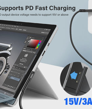 Universele USB-C PD Snellader Kabel Adapter voor Microsoft Surface Pro/Laptop