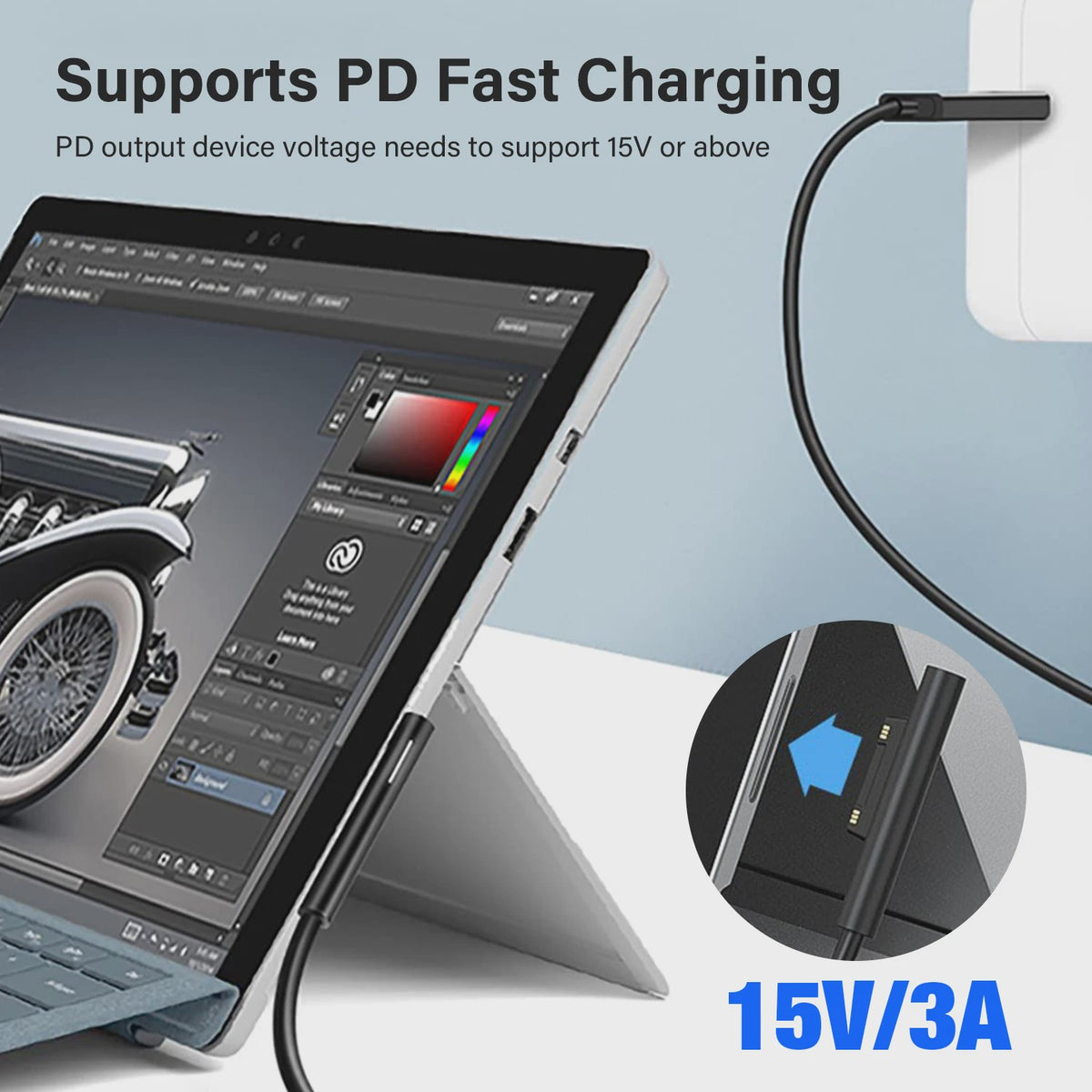 Universele USB-C PD Snellader Kabel Adapter voor Microsoft Surface Pro/Laptop