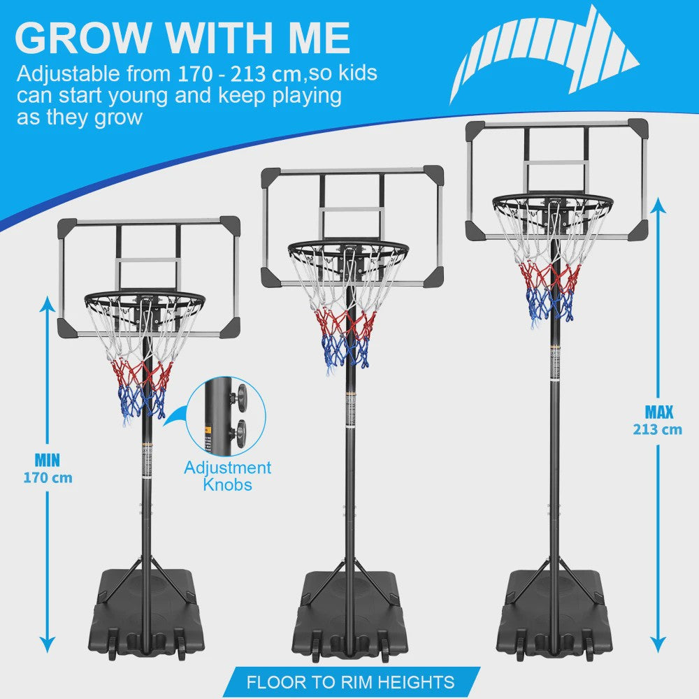 Verstelbare Basketbalpaal 170-213cm met Wielen - Indoor & Outdoor
