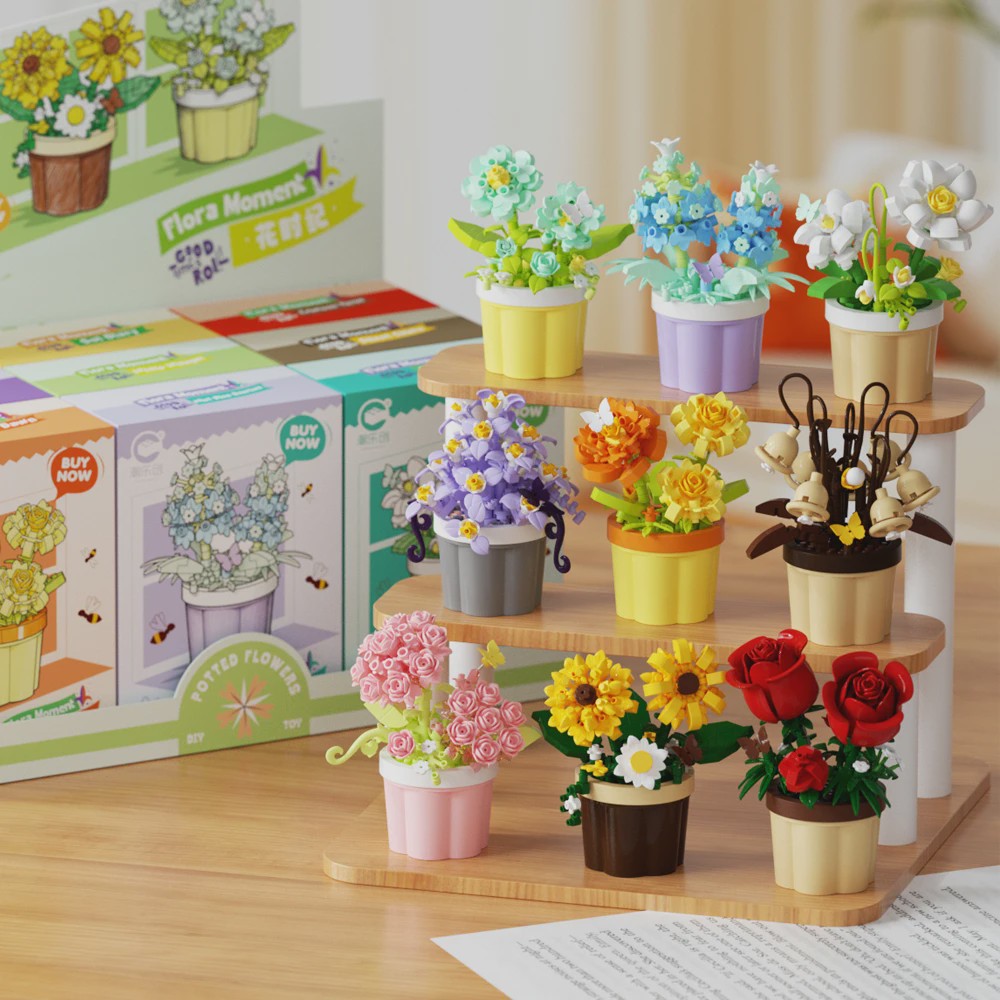 Bouwstenen Bloemen in Pot - Creatieve Mini Bloemenboeketten Bouwpakketten