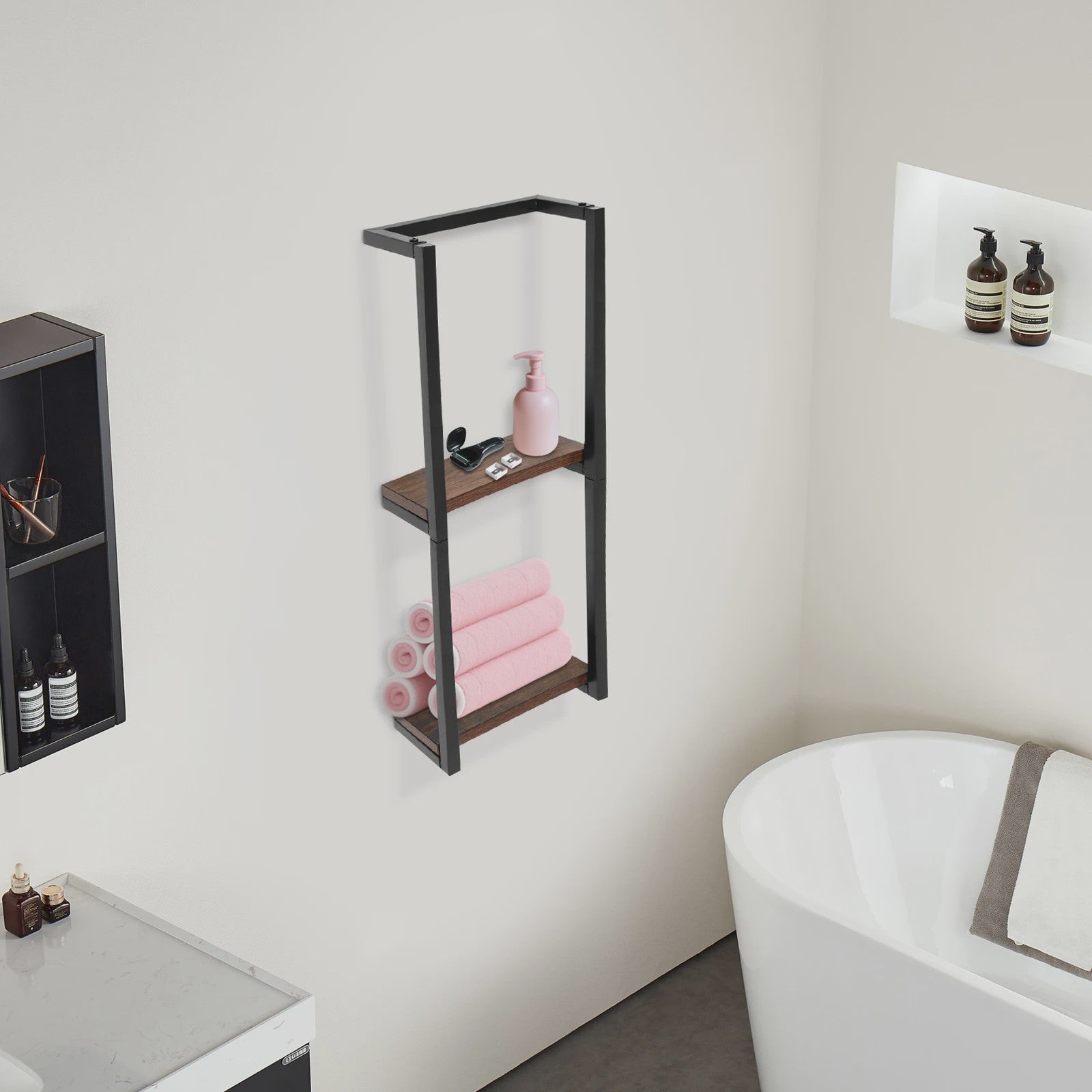 Stijlvolle Bruine Wandrek Handdoekhouder met Guardrail - Ideaal voor Badkamer & Keuken