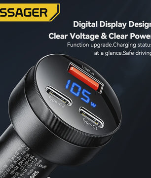 Essager 105W Auto Oplader: Snelladen met USB-C, QC4.0, PD & PPS voor iPhone, Samsung, Xiaomi