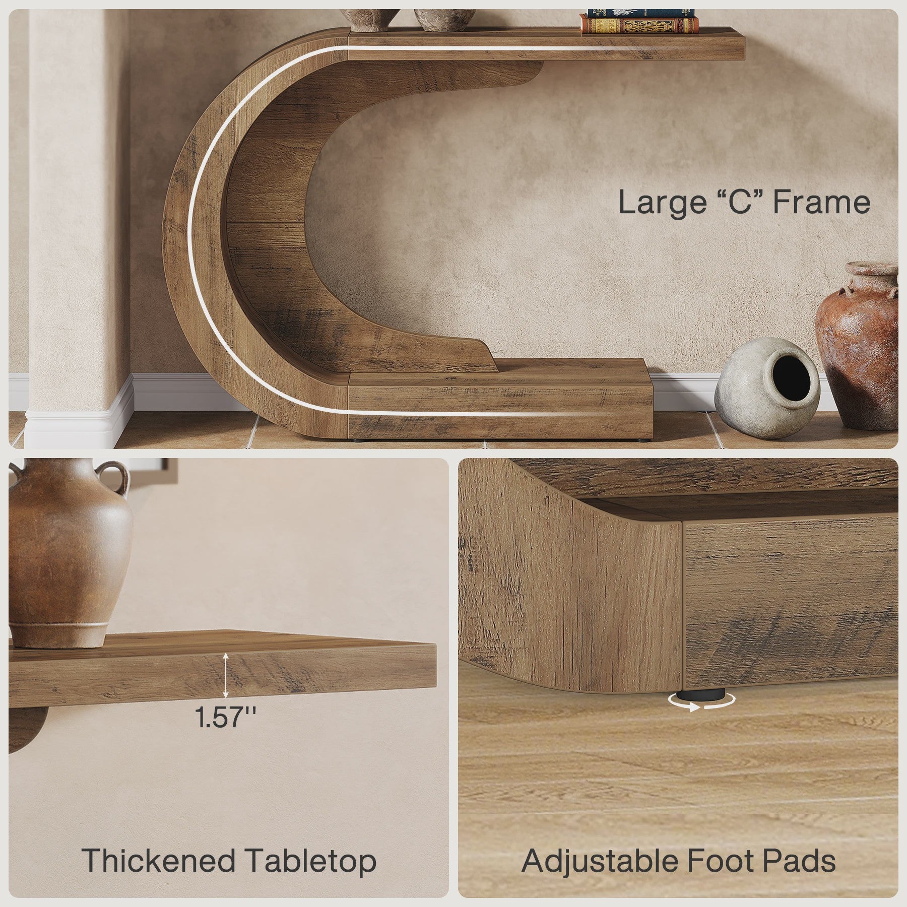 Tribesigns C-Vormige Console Tafel - Mid-Century Modern Hout - 110 cm - Entree, Hal & Woonkamer