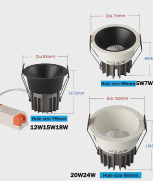 Dimbare LED Downlighter Inbouwspot Aluminium COB 110V/220V - Diverse Maten
