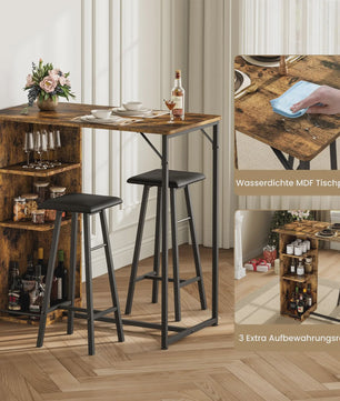 3-delige Bartafel Set met 2 Krukken en Opbergruimte - Compact Keukenmeubel