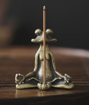 Meditatie Kikker Beeldje Antiek Messing - Wierookhouder & Zen Decoratie
