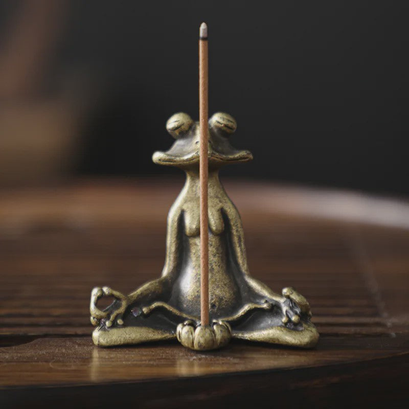 Meditatie Kikker Beeldje Antiek Messing - Wierookhouder & Zen Decoratie