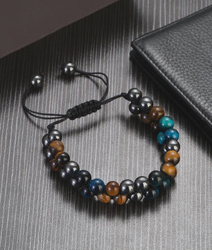 Handgemaakte Tijgeroog & Blauwe Steen Armband - Natuursteen Kralen (8mm)