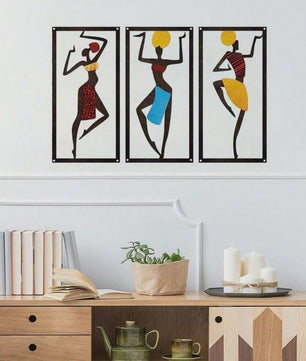 Set van 3 Wanddecoratie Afrikaanse Danseressen - Boho Fiber Art