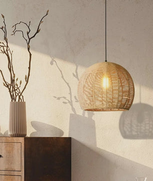 Handgeweven Rotan Hanglamp - Boho Stijl Papier Touw Plafondlamp voor Woonkamer & Slaapkamer