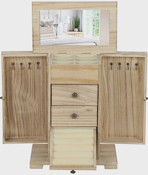 Houten Sieradenkast met Spiegel, Lades en Armbandrol - Organiseer je Accessoires